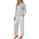 thumbnail image 4 of INSPIRE CHIC Conjunto de Pijama de Manga Larga para Mujer con Cuello en V, Pantalones de Salón a Rayas con Bolsillos y Cintura Ajustable L Gris, 4 of 6