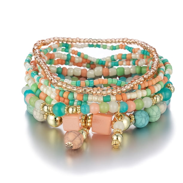 8pcs Bohemian Beaded Turquoise Charm Bracelet - Handmade with Love!