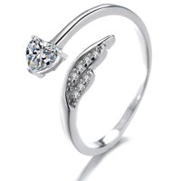 Luminara - Anillo Plata 925 Ala Ángel Corazón Diseño Ajustable Elegante Plateado Talla Única