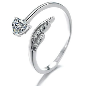 Luminara - Anillo Plata 925 Ala Ángel Corazón Diseño Ajustable Elegante Plateado Talla Única