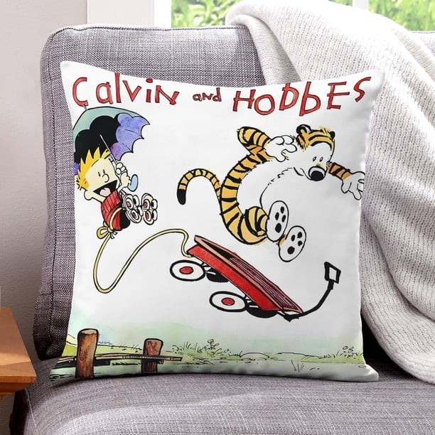 Calvin y Hobbes Fundas de almohada de terciopelo con tema, regalos de funda de almohada, decoración para el hogar, cojín de lanzar, regalo de cumpleaños para fans y parejas.50*50cm.
