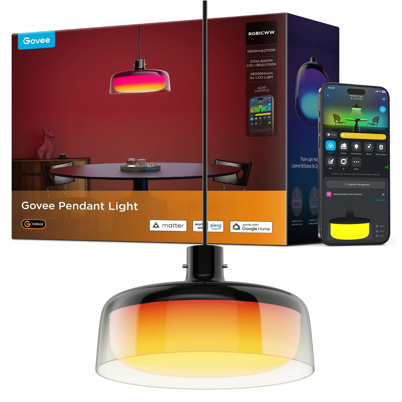 Lámpara Colgante Govee De Tres Capas Rgbic Smart 1300lm 2700k-6500k