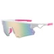 thumbnail image 2 of POLASUP GAFAS LENTES DE SOL Gafas de sol deportivas blancas con detalles rosas y lentes iridiscentes. Diseño moderno, protección UV 400. Ideales para ciclismo, running y actividades, 2 of 5