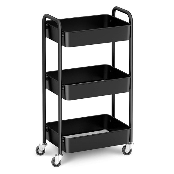 Organizador de almacenamiento CAXXA de 3 niveles Rolling Metal negro con ruedas