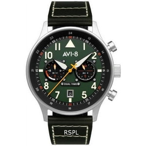 Avi-8 - Reloj Doble Hora Hawker Hurricane Carey, Verde Merville, Cuarzo - Av-4088-02 Para Hombre