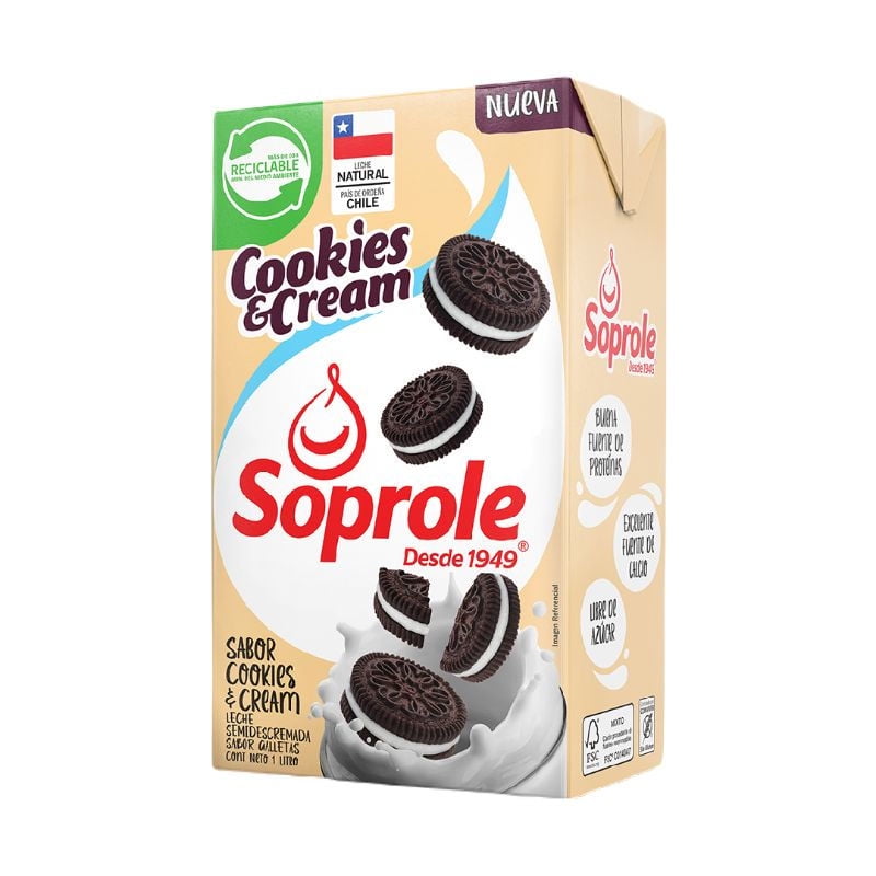 Leche Semidescremada Cookies And Cream 1 L Soprole