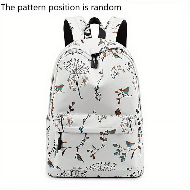 1pc New School Bag Womens Student Polyester Waterproof Backpack, Fashion Leaves Pattern Printing Backpack, Large-capacity Travel Bag