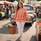 thumbnail image 3 of Agnes Orinda Blusas de Mujer Talla Grande Babydoll Cuello en V Mangas 3/4 de Linterna Camisas Florales Blusas Peplum 2X Naranja Rosa, 3 of 8