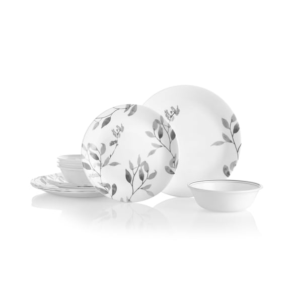 Juego de Vajilla Corelle Vitrelle Hojas Brumosas 12 Piezas Gris