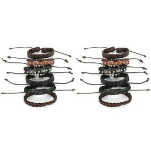 Juego De 2 Pulseras De Cuero Tejidas A Mano, Accesorios Artesanales Vintage, Decoraciones