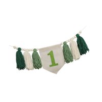 Magideal - Banner De Silla Alta Para Primer Cumpleaños, Decoración Para Fiesta De Primer Cumpleaños, Pancarta Con Borlas De Cuentas De Madera Para Decoración De Verde