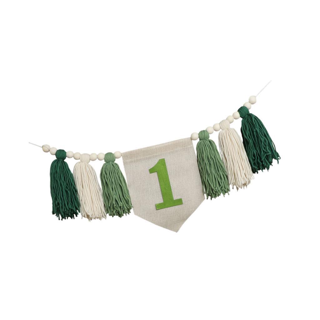 Magideal - Banner De Silla Alta Para Primer Cumpleaños, Decoración Para Fiesta De Primer Cumpleaños, Pancarta Con Borlas De Cuentas De Madera Para Decoración De Verde
