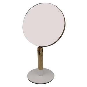 Vgo - Espejo Circular De Mesa Con Base Madera