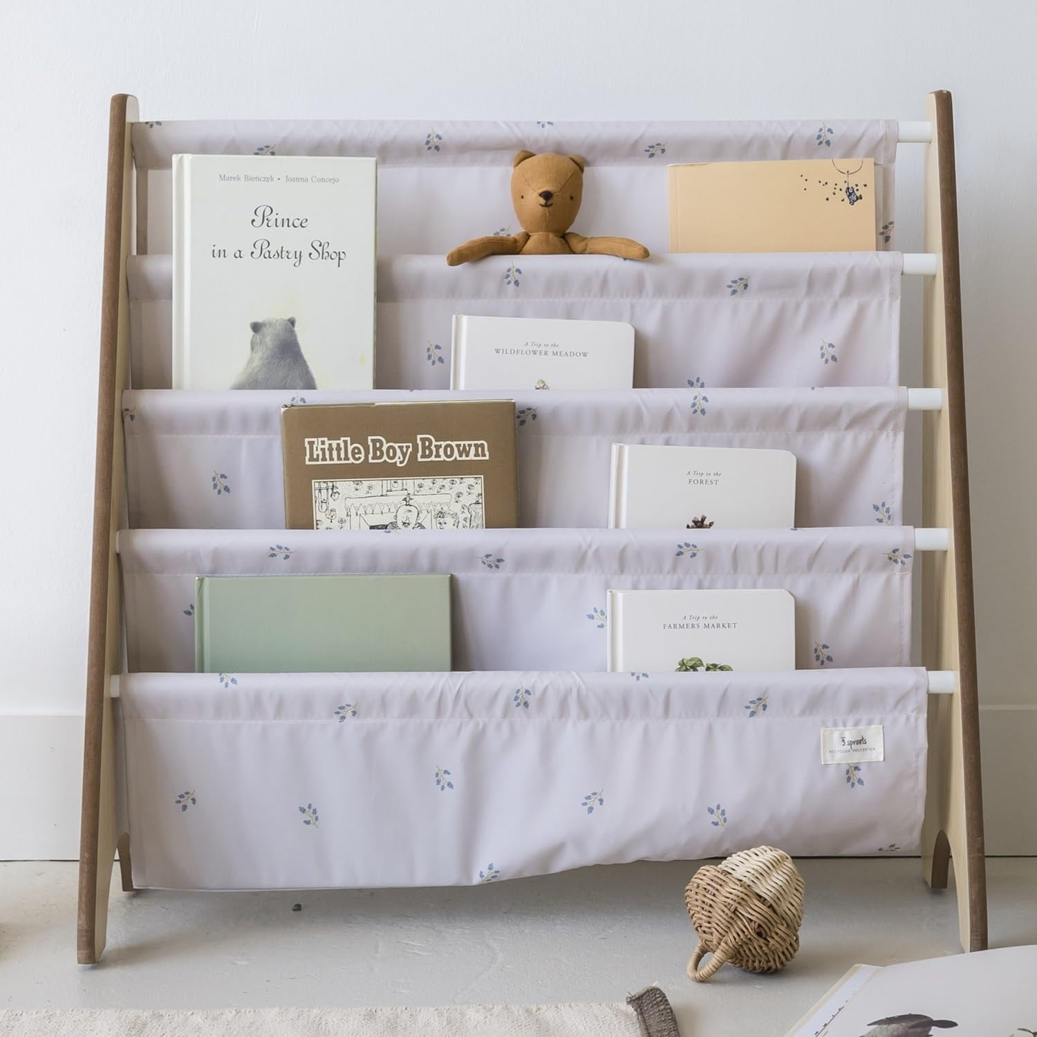 Estante Para Libros 3 Sprouts Kids Con Tela Reciclada, 4 Niveles, Cabestrillo Azul