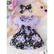 thumbnail image 3 of Baby Girls Cute Casual Ruffled Stitching Flower Ribbed Dress & Bow Headband Set For Summer Holiday, 3 of 5