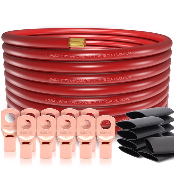Alambre de aluminio revestido de cobre CAA de 20 pies de calibre 1/0 con conectores
