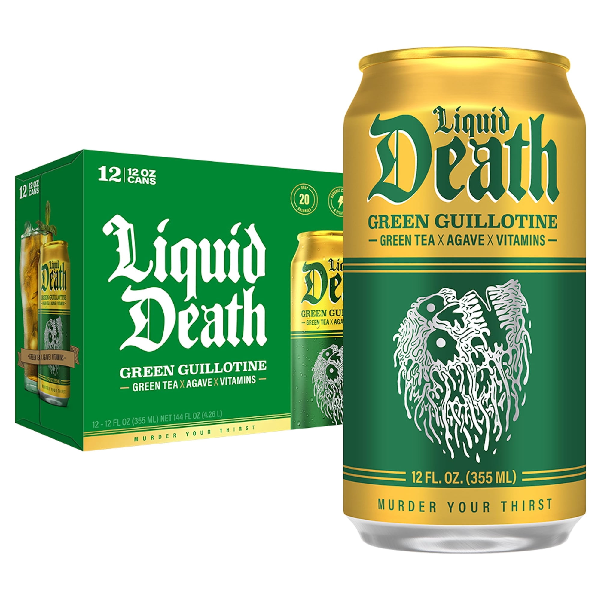 Liquid Death - Bebida Líquida Death Iced Tea Green Guillotina, 355 Ml (paquete De 12)