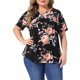 thumbnail image 1 of Agnes Orinda Blusa de Mujer Talla Grande para Escuela o Universidad Cuello en V Estampado Floral Manga Corta Top Casual Blusas 3X Negro, 1 of 6