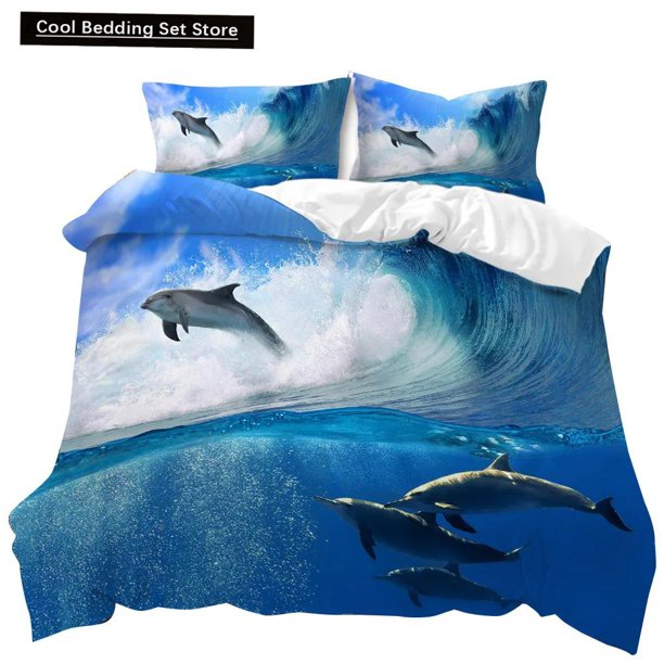 Marine Life Duvet Cover Set Glowing Jellyfish Twin Qulit Cover Tropical Ocean Fish Under Sea Marine Life Polyester Bedding Set Bed Sheets
