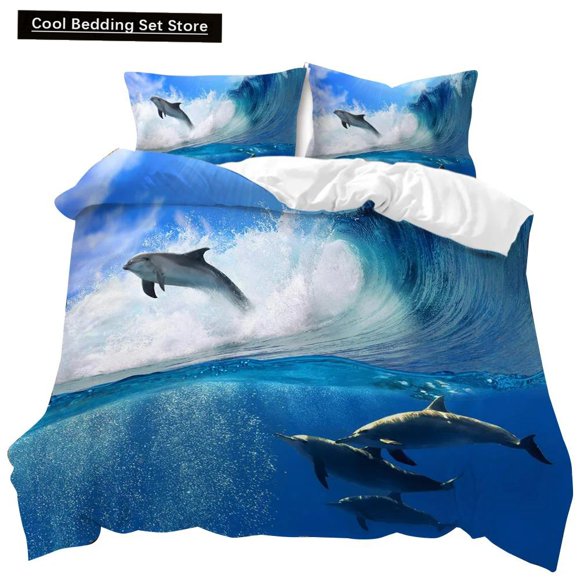 Marine Life Duvet Cover Set Glowing Jellyfish Twin Qulit Cover Tropical Ocean Fish Under Sea Marine Life Polyester Bedding Set Bed Sheets
