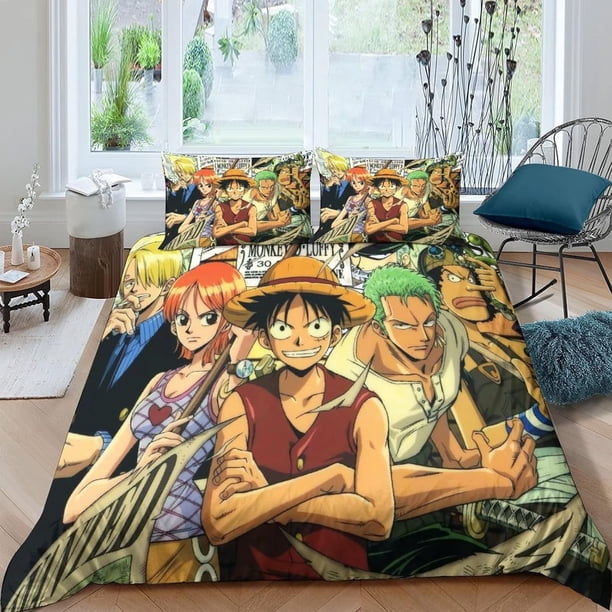 One Piece Bedding Set Duvet Cover Set for 3D Printed 3 Pcs Soft Breathable Luffy Comforter Cover Quilt Cover with Pillowcases Double