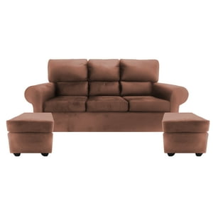 Fazca - Sofa Ámbar 3 Cuerpos 2 Pouf Chocolate
