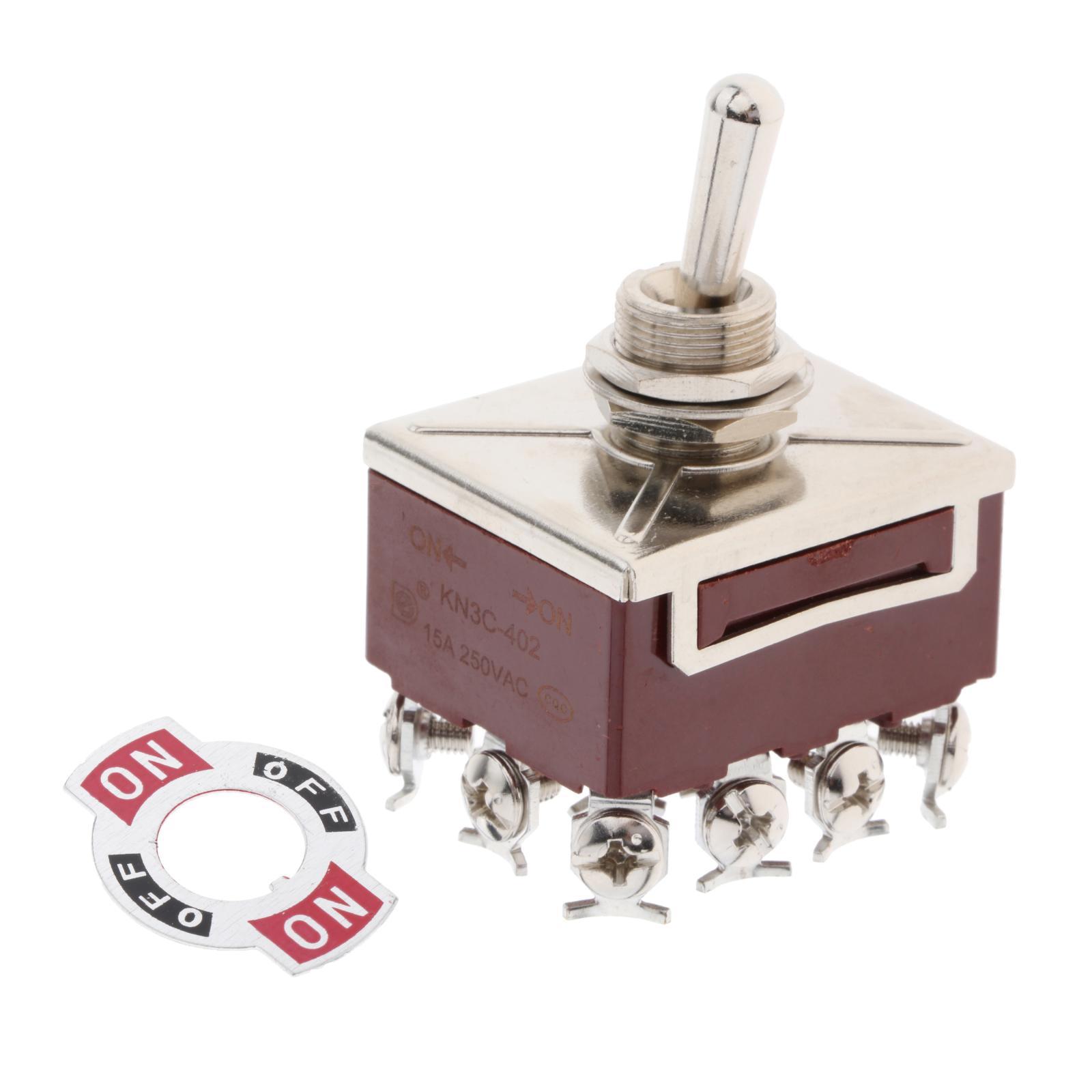 Magideal - Interruptor De Botón De 12 Pines, Interruptor De Palanca De Cobre, Cubierta Impermeable, Encendido/Apagado Plateado, 250V, 15A, Resistente, 402 Encendido Encendido