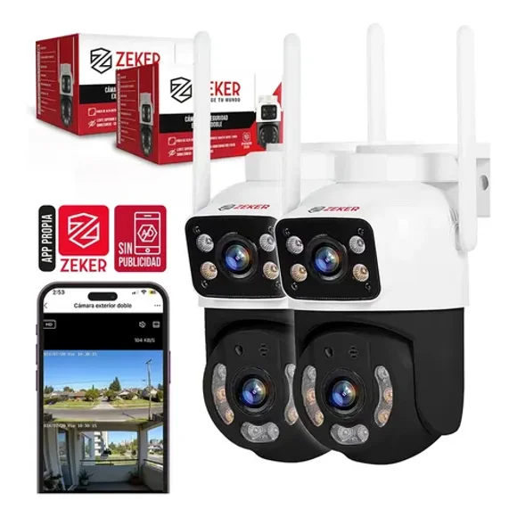 Pack X2 Cámara De Seguridad 5g Zeker Doble 4mp Impermeable Blanco