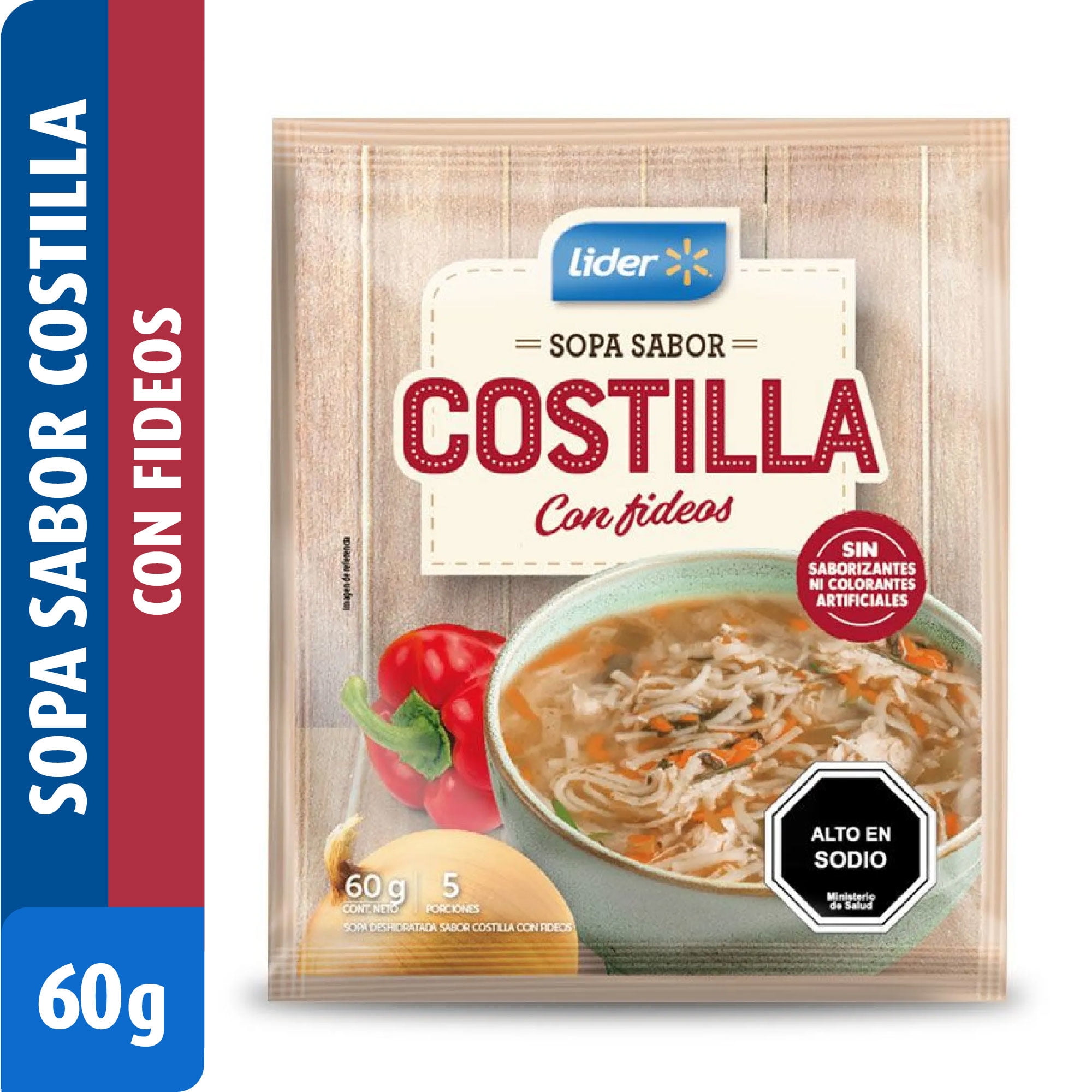 Sopa Sabor Costilla Con Fideos (5 Porciones) Sobre 60 GR Lider