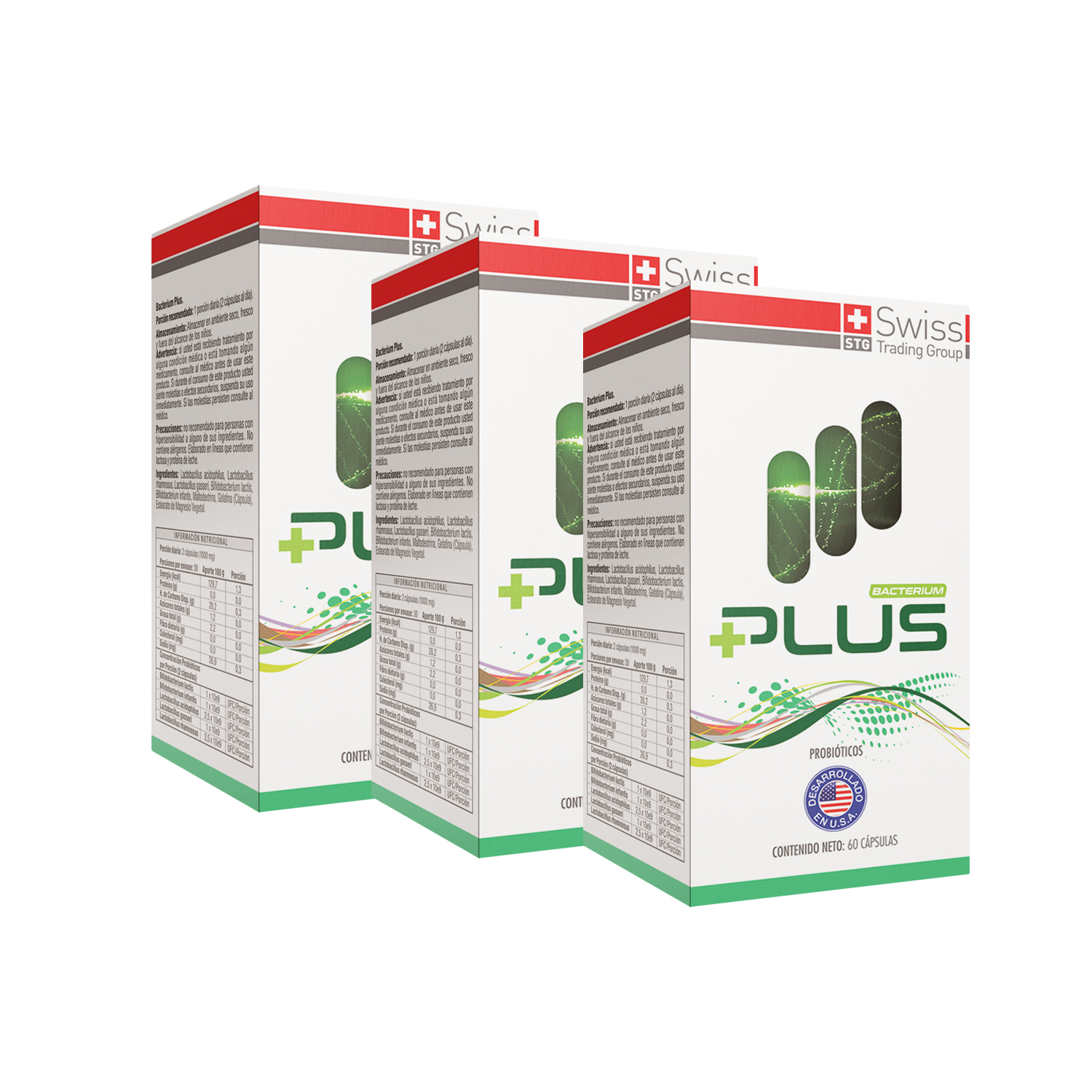 Swiss Nature Labs - Pack 3 Complejo Natural De Probioticos Bacterium Plus Salud Intestinal