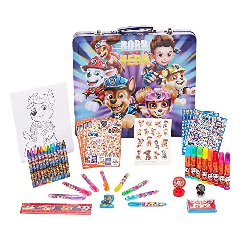 Innovative Designs - Conjunto De Actividad Deluxe De Nickelodeon Paw Patrol The Movie Con Lata De Transporte, Hojas Para Colorear, Tatuajes, Pegatinas Y Material De Arte