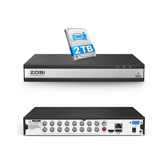 DVR ZOSI 16CH 4-en-1 2TB Detección IA de Personas/Vehículos