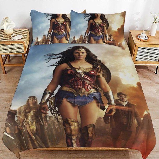 Wonder Woman Bedding Se Ultra Soft Skin-Friendly Duvet Cover3 Piece, Cute Comforter Cover Bed Set
