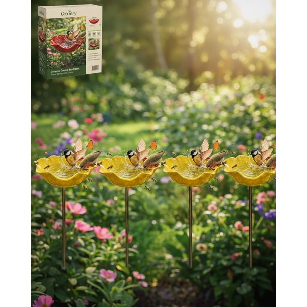 Estaca jardín flor metal hecha mano con baño abejas decoración exterior regalo polinizadores