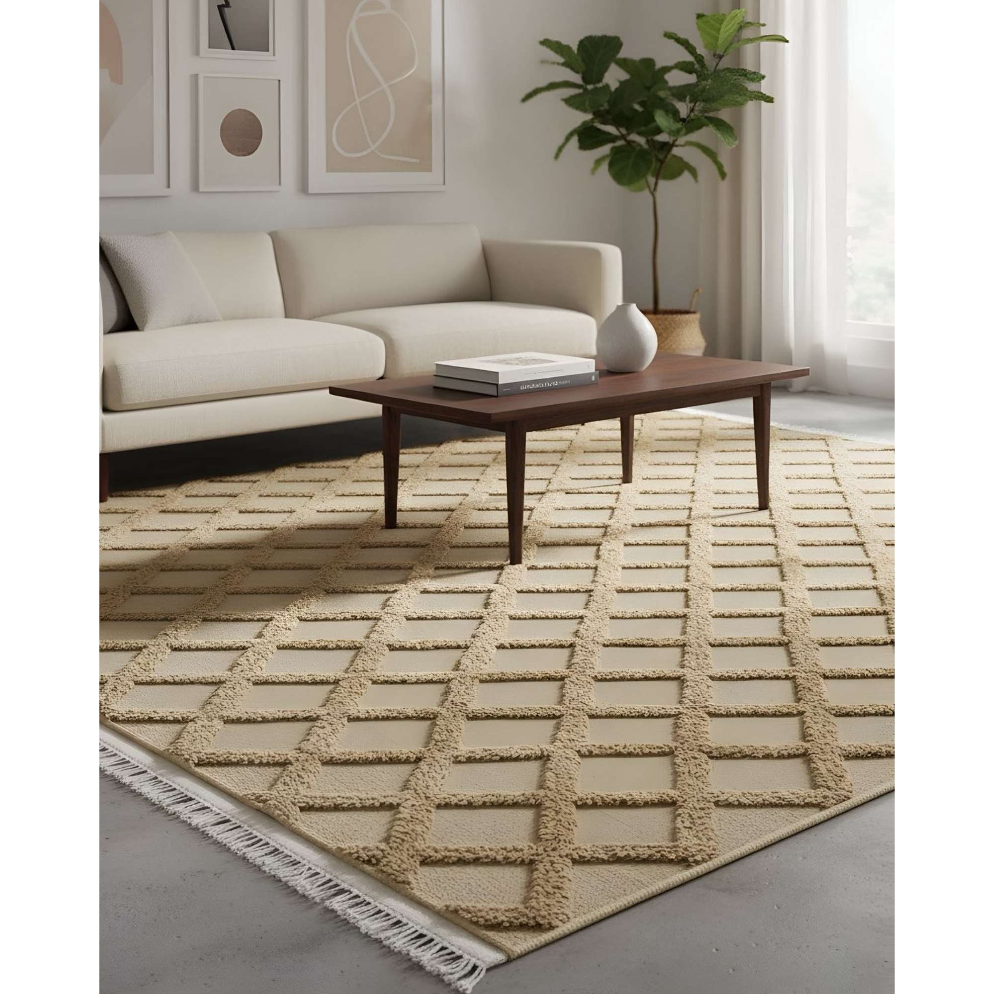 Imac Hogar - Alfombra Jacquard Texturizada Con Diseño Y Flecos 150x200 Cm