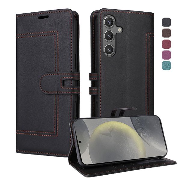 Premium Wallet Case for Samsung Galaxy S24 Plus with Card Slots & Kickstand, Flip Cover Black