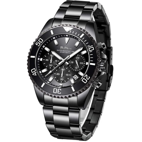 Reloj BIDEN Chronograph negro de acero inoxidable para hombre