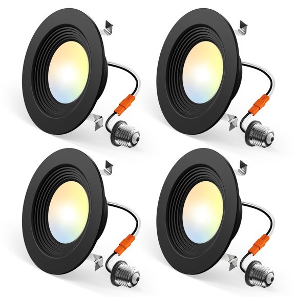 Amico Paquete de 4 luces LED empotrables de 4" regulables 5CCT 8.5W