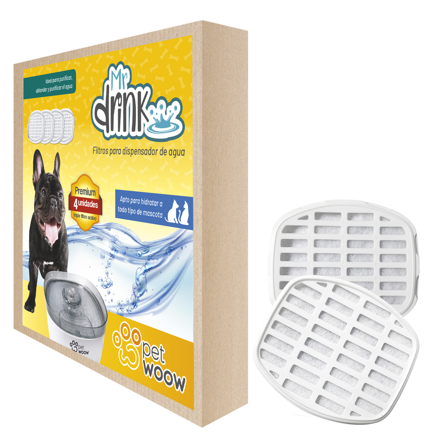 Pack 4 Filtros Dispensador Agua Mascota Perro Y Gato Petwoow