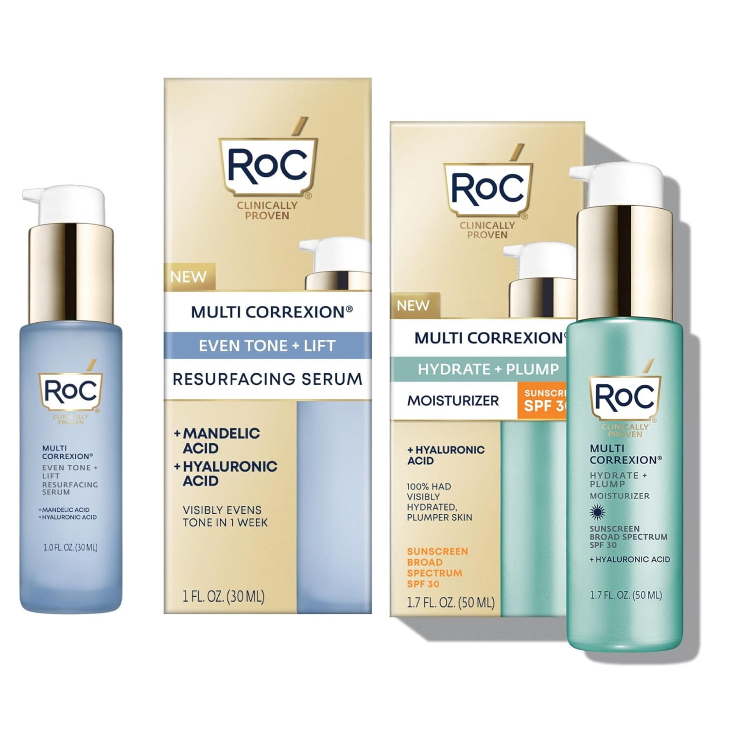 Roc Multi Correxion Even Tone Lift Serum 30ml + Hydrate Plump 50ml Spf30