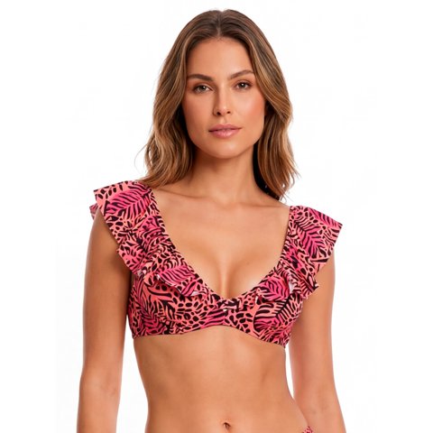 Samia - Bikini Triangulo Con Vuelos Estampado Negro