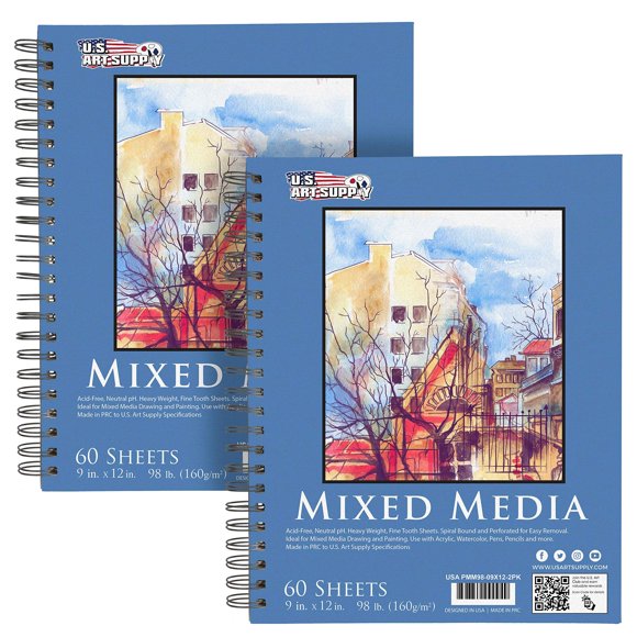 Cuaderno de bocetos U.S. Art Supply, 23 x 30 cm, 160 g/m², 60 hojas, 2 unidades