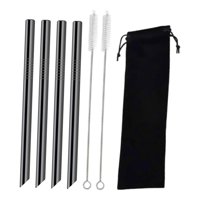 Bothyi - 4 Pajitas Boba Reutilizables De Acero Inoxidable Para Batidos, Vasos Y Cocina, Color Negro