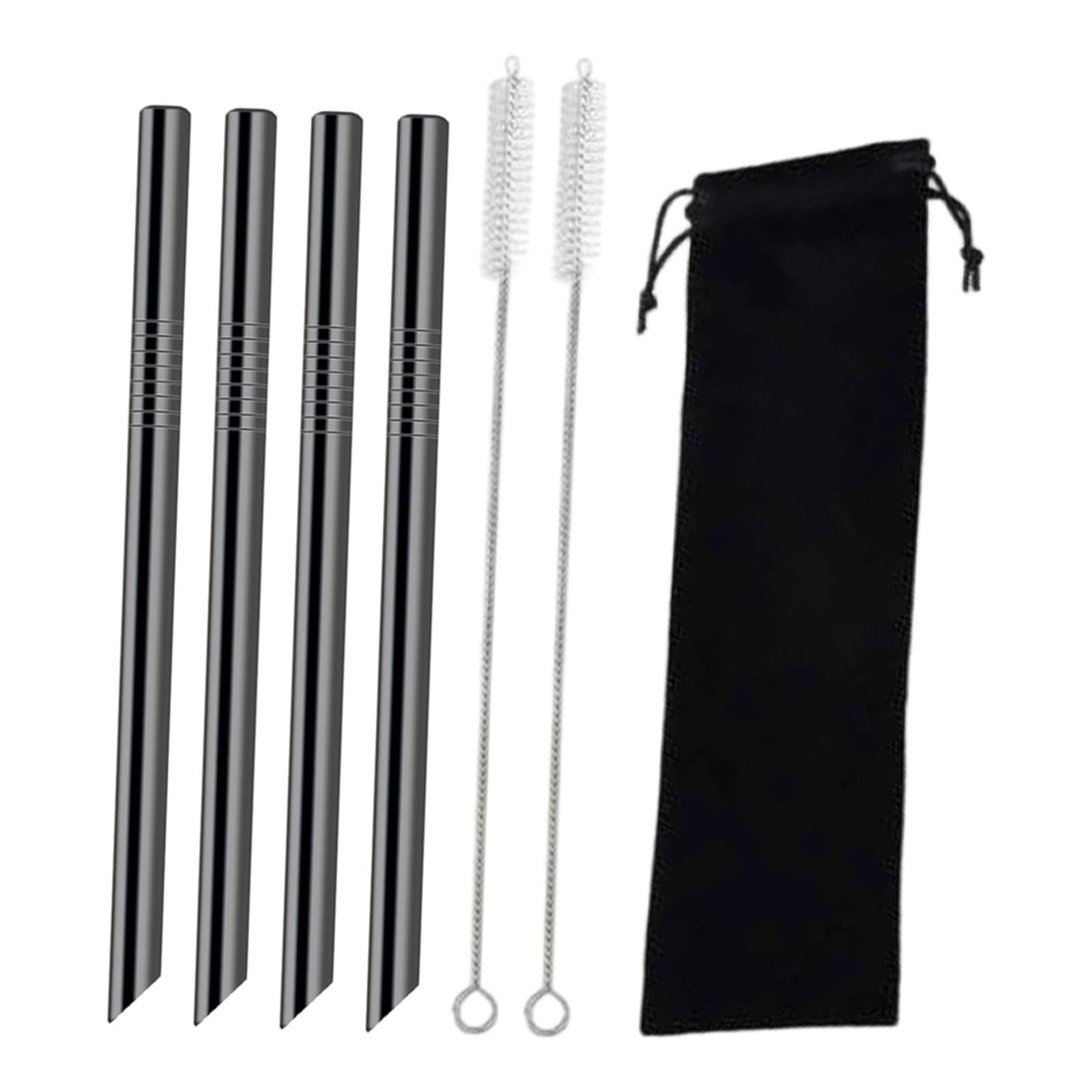 Bothyi - 4 Pajitas Boba Reutilizables De Acero Inoxidable Para Batidos, Vasos Y Cocina, Color Negro