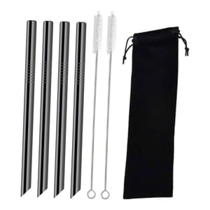 Bothyi - 4 Pajitas Boba Reutilizables De Acero Inoxidable Para Batidos, Vasos Y Cocina, Color Negro