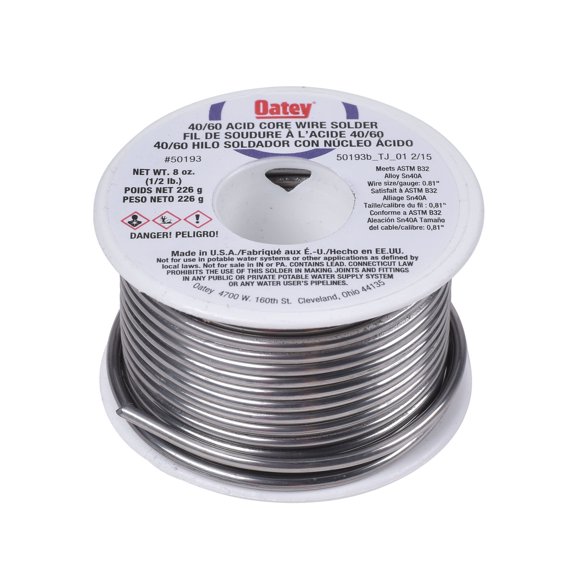 Alambre Oatey 50193 Soldadura con Núcleo Ácido 226 g Plata Sólida