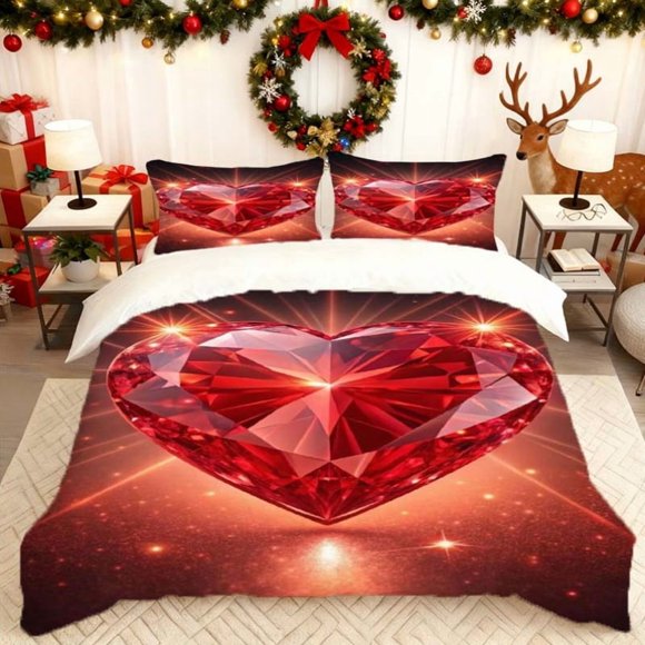 Red Heart Gem Red Heart Gem Printed Quilt Cover Set Bedding Quilt Cover And Pillowcases Soft And Comfortable Perfect for Home Bedroom Guest Room Use Suitable fo