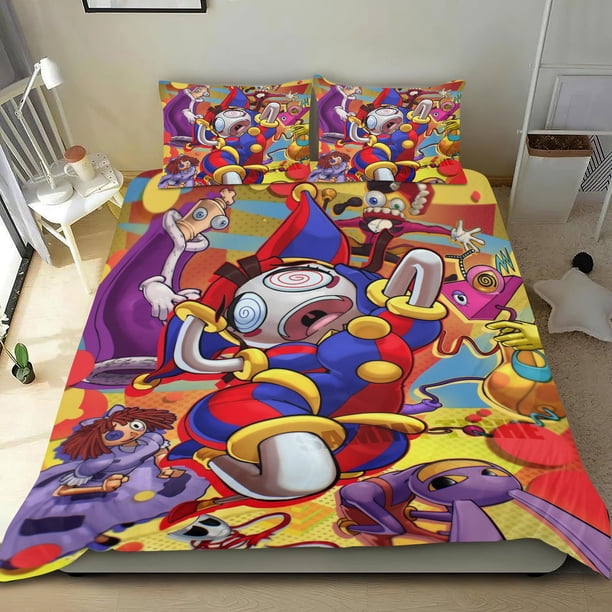 El Asombroso Circo Digital Conjunto de sábanas temático, trío de piezas, cómodo y amigable con la piel, diseño único, regalo de decoración para el hogar para familiares, amigos y fans,173X218cm