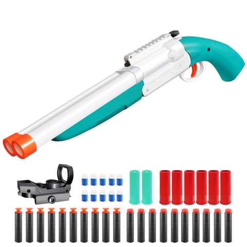 Bugrtey - Pistola De Juguete Bugrey, Verde Y Blanca, De Doble Cañón Con Mira, 20 Balas Blandas