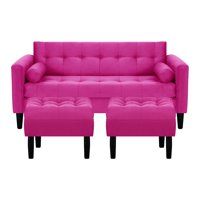 Bodevir - Sofa Retro 3C + 2 Pouf Felpa 00 Fucsia
